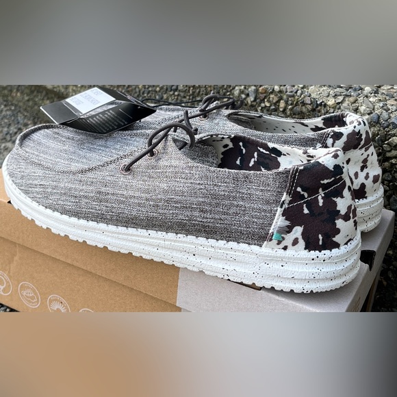 Hey Dude Shoes Wendy Brown Chadron Cow Print Shoes Buckle Exclusive